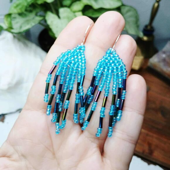 Assorted Small Beaded Fringe Cascade Shoulder Duster Dangle Earrings, 2.5" - Picture 7 of 13